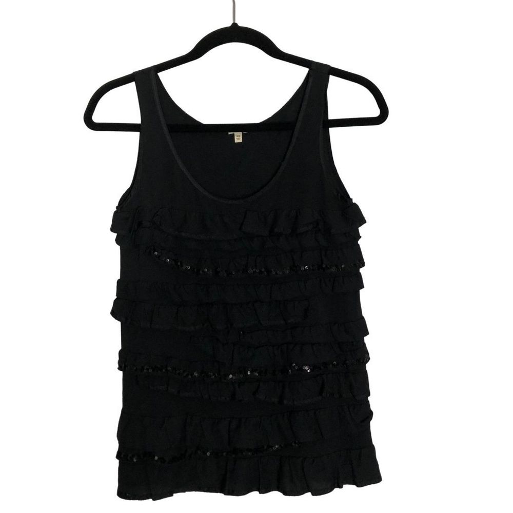 J. Crew XS Tank Ruffles Sequins Black
